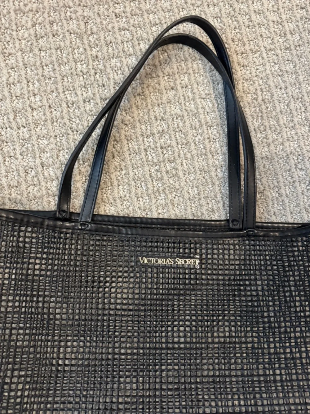 Victoria's Secret Black Mesh Tote with Dual Handles - Picture 2 of 3